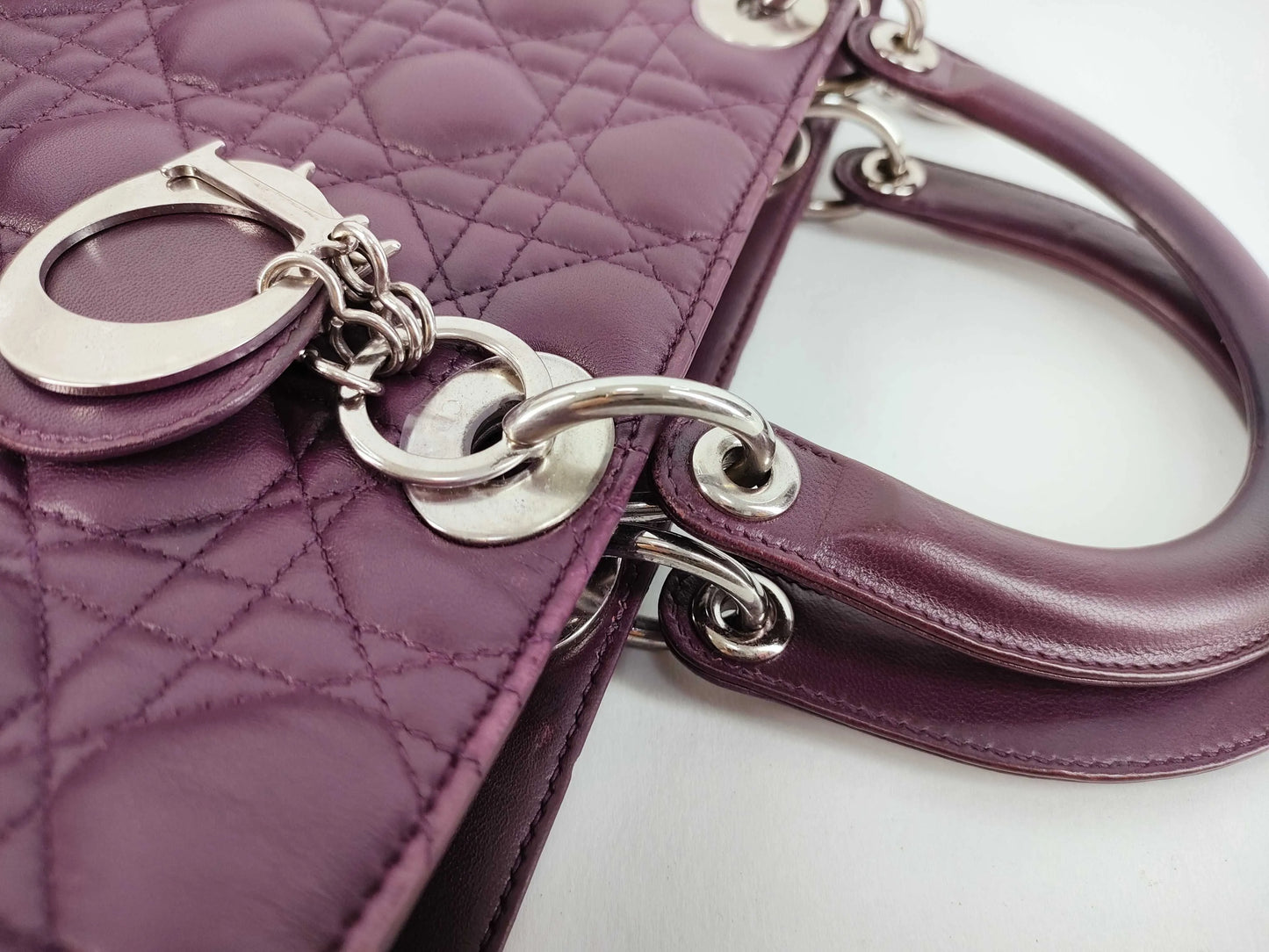 Christian Dior Lady Dior East-West Leather, Purple, Leather, Handbag