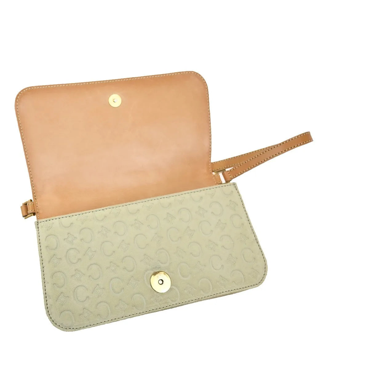 Celine C Macadam Shoulder Suede, Beige, Suede, Clutch