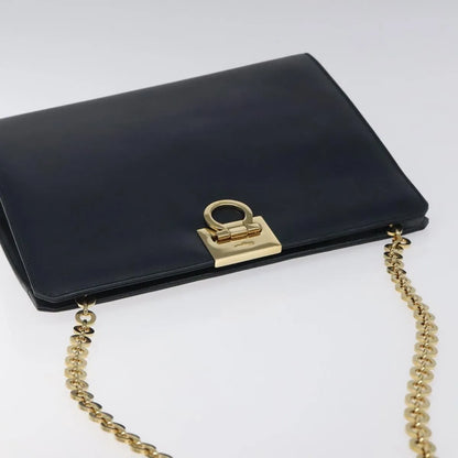 Salvatore Ferragamo Vintage Gancini Chain Leather, Navy, Leather, Shoulder Bag