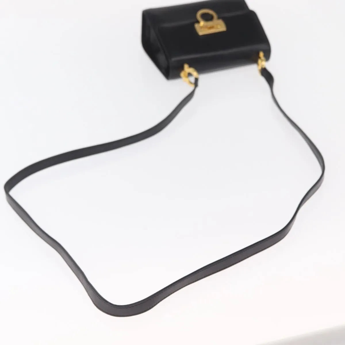 Salvatore Ferragamo Gancini Flap Leather, Black, Leather, Shoulder Bag