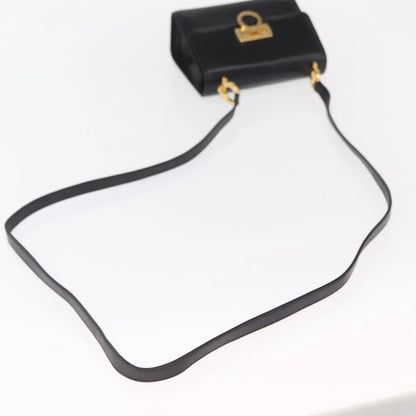 Salvatore Ferragamo Gancini Flap Leather, Black, Leather, Shoulder Bag