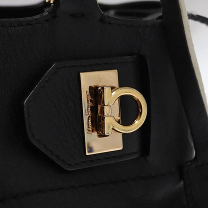 Salvatore Ferragamo W Chain Tote Leather, Black, Leather, Handbag