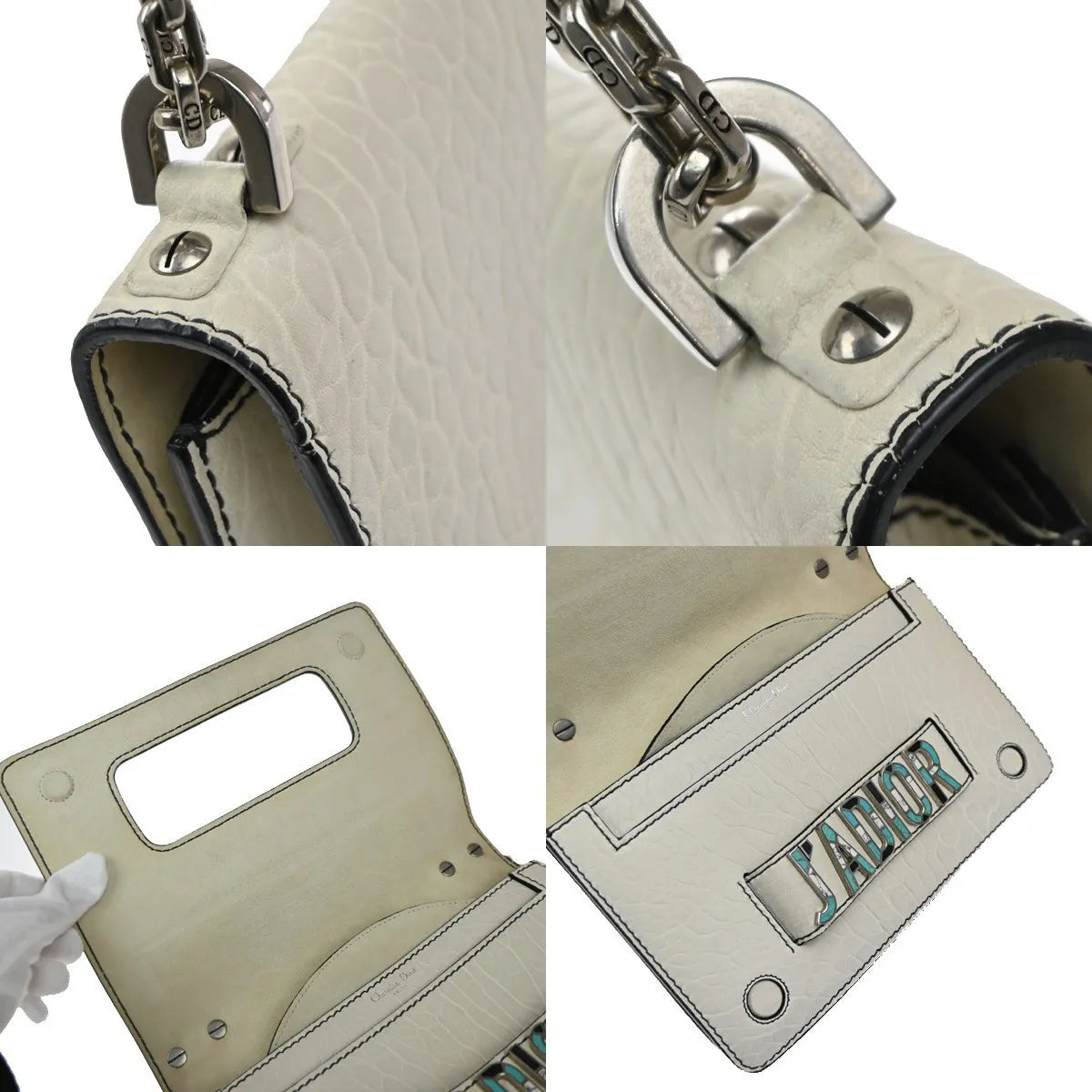 Christian Dior J'Adior Flap Canyon Grained Lambskin with Mosaic Detail, White, Leather, Shoulder Bag