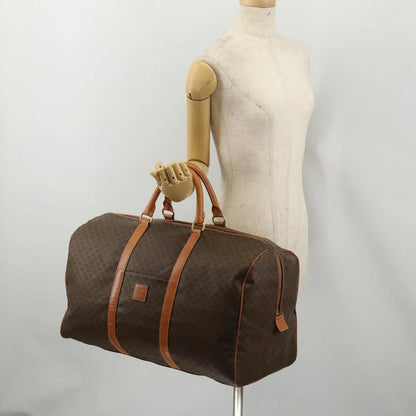 Celine Vintage Duffle Canvas and Leather, Brown, Canvas, Travel Bag