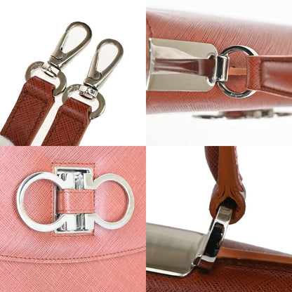 Salvatore Ferragamo Double Gancini Top Handle Saffiano Leather, Brown, Leather, Handbag