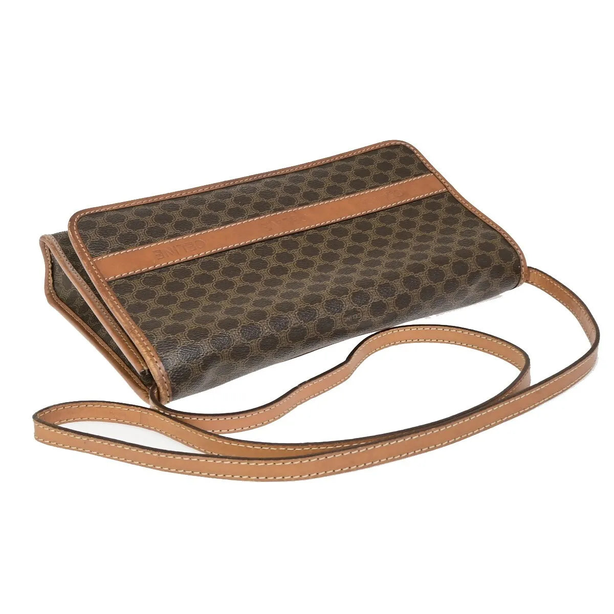 Celine Vintage Macadam Canvas and Leather, Brown, Canvas, Shoulder Bag