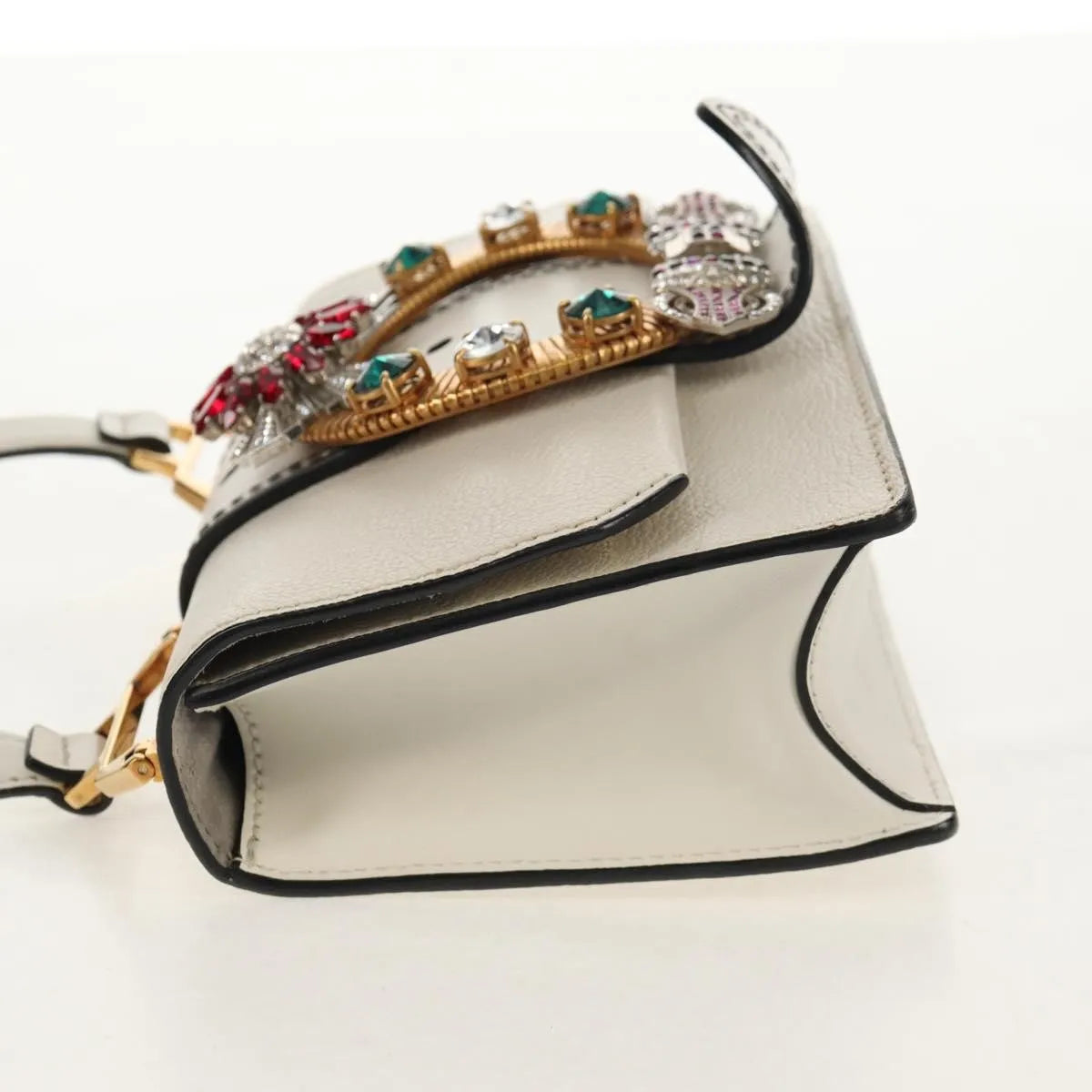 Miu Miu Madras Crystal Buckle Leather, White, Leather, Shoulder Bag
