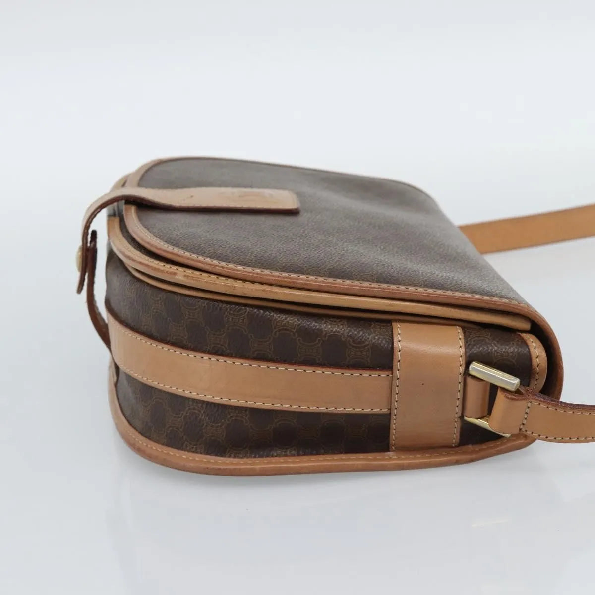 Celine Vintage Macadam Canvas and Leather, Brown, Canvas, Shoulder Bag
