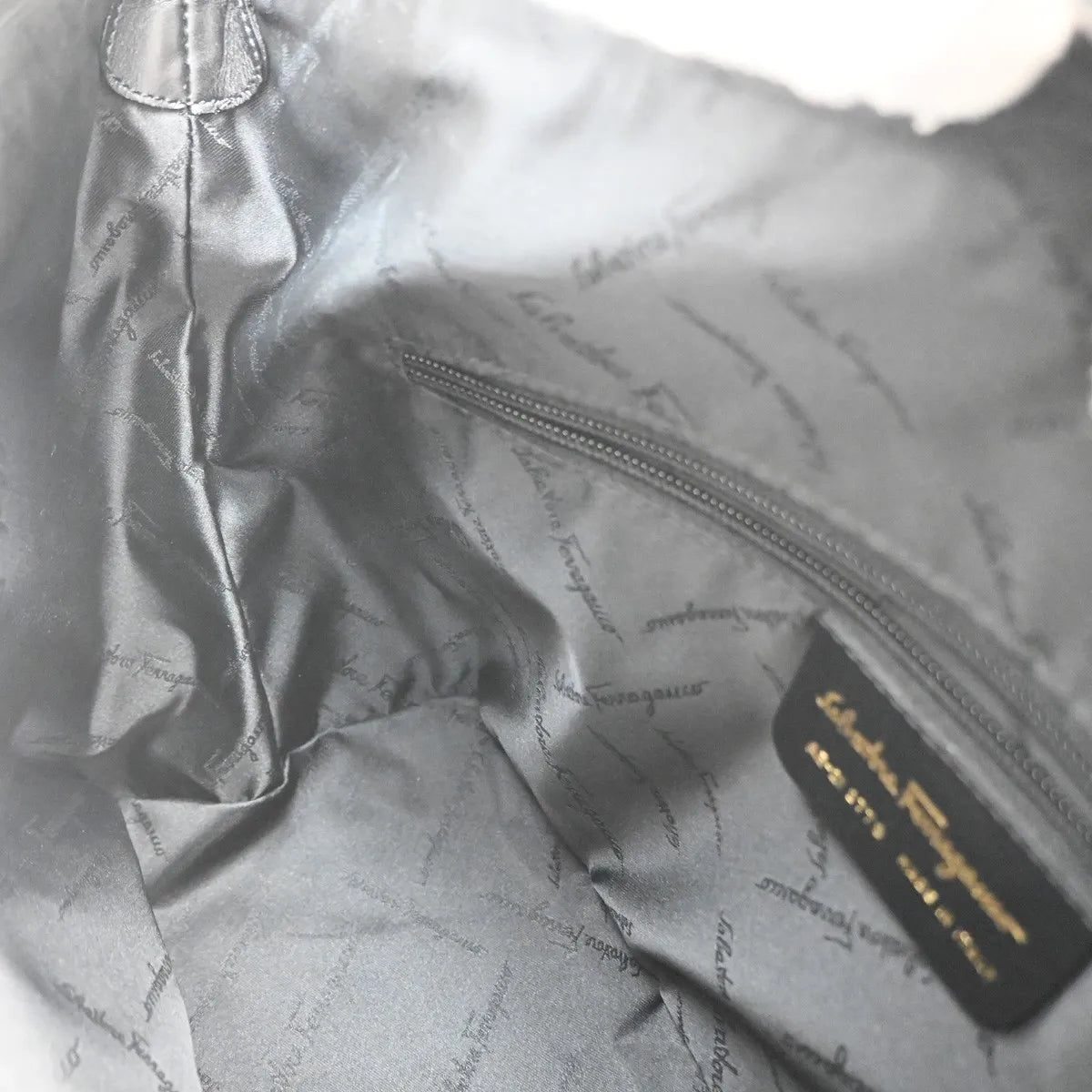 Salvatore Ferragamo Gancini Zip Canvas, Black, Canvas, Shoulder Bag