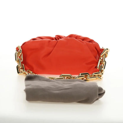 Bottega Veneta The Chain Leather, Orange, Leather, Shoulder Bag