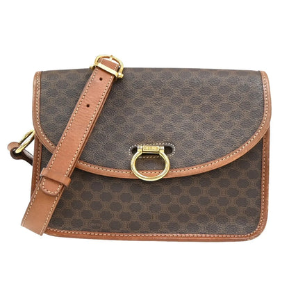 Celine Vintage Macadam Canvas and Leather, Brown, Canvas, Shoulder Bag