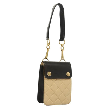 Chanel Vintage Button Waist Quilted Lambskin, Beige, Leather, Handbag