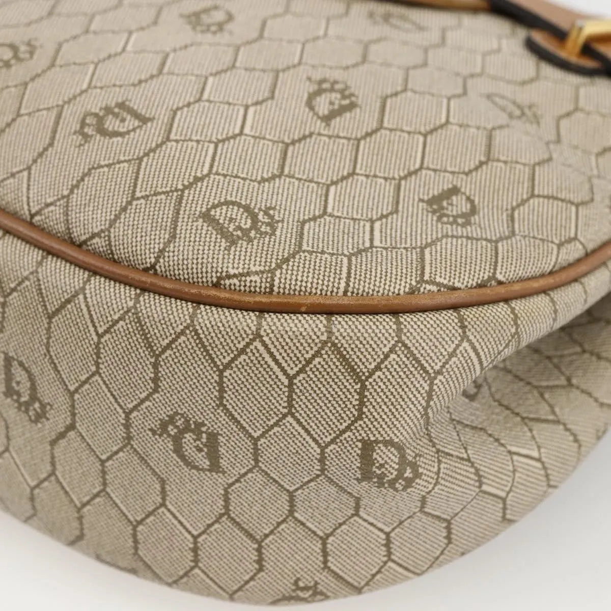 Christian Dior Vintage Honeycomb Canvas and Leather, Beige, Canvas, Shoulder Bag