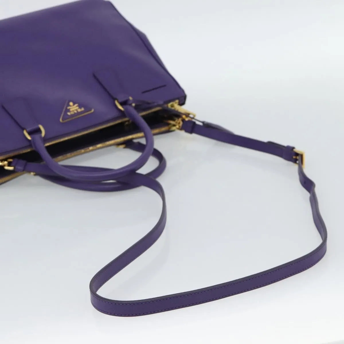 Prada Galleria Double Zip Tote Saffiano Leather, Purple, Leather, Handbag