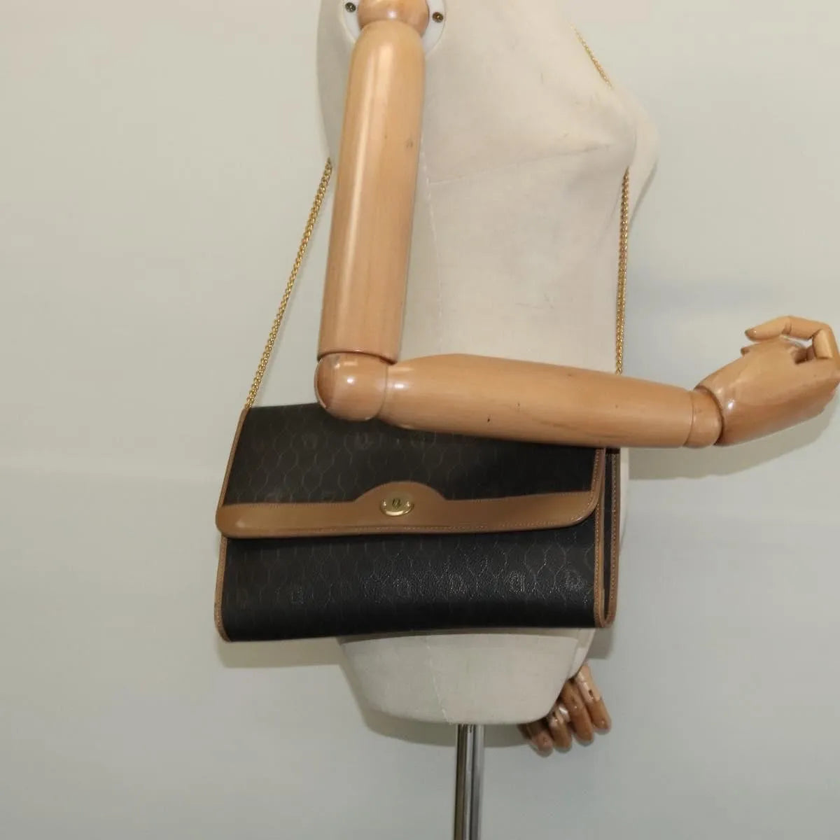 Christian Dior Vintage Honeycomb chain Canvas, Black, Canvas, Shoulder Bag
