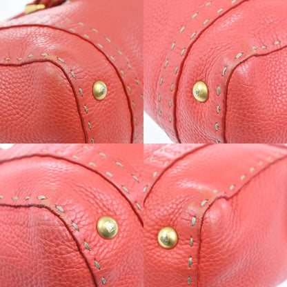 Fendi Selleria Linda Satchel Pebbled Leather, Red, Leather, Handbag
