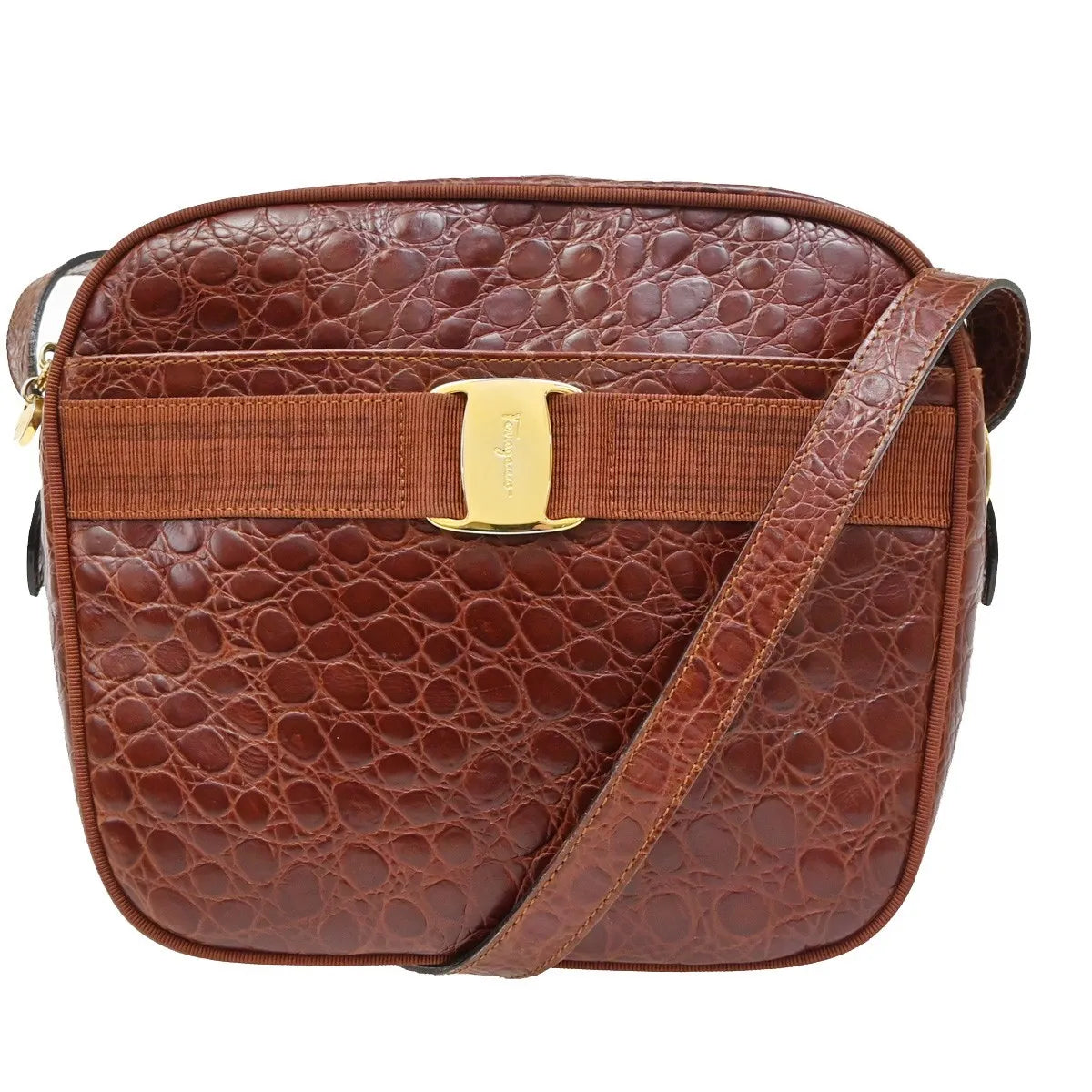 Salvatore Ferragamo Vala Leather, Brown, Leather, Shoulder Bag