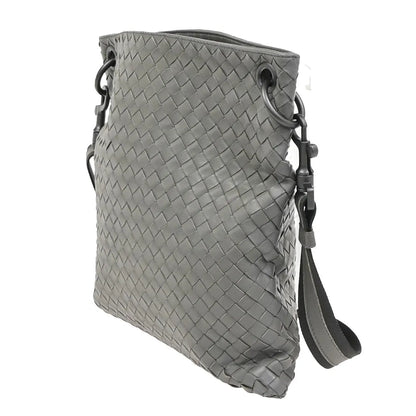 Bottega Veneta Flat Messenger Intrecciato Nappa, Gray, Leather, Shoulder Bag
