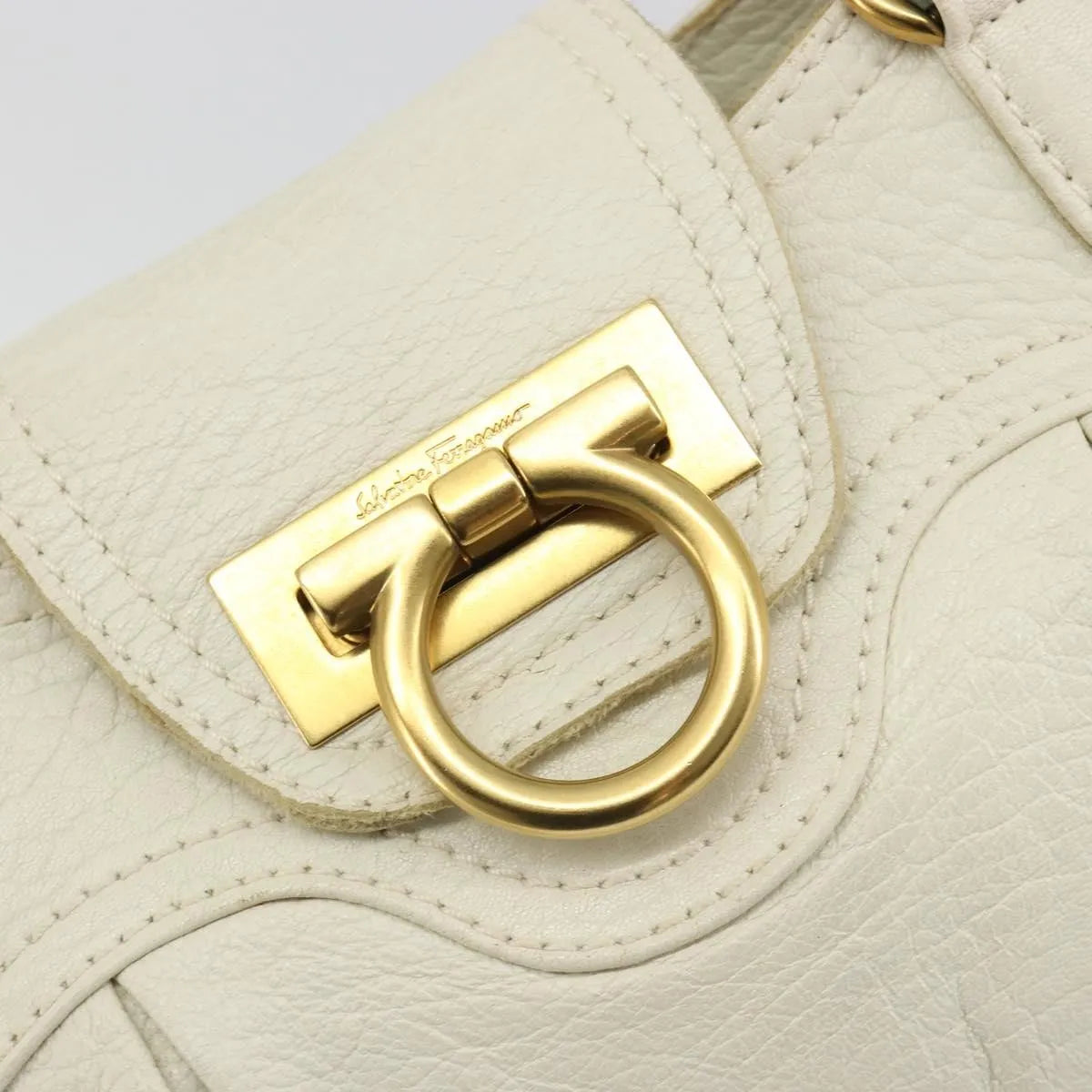 Salvatore Ferragamo Gancini Leather, White, Leather, Handbag
