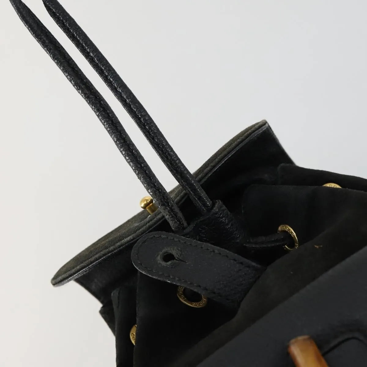 Gucci Vintage Bamboo Suede, Black, Leather, Backpack