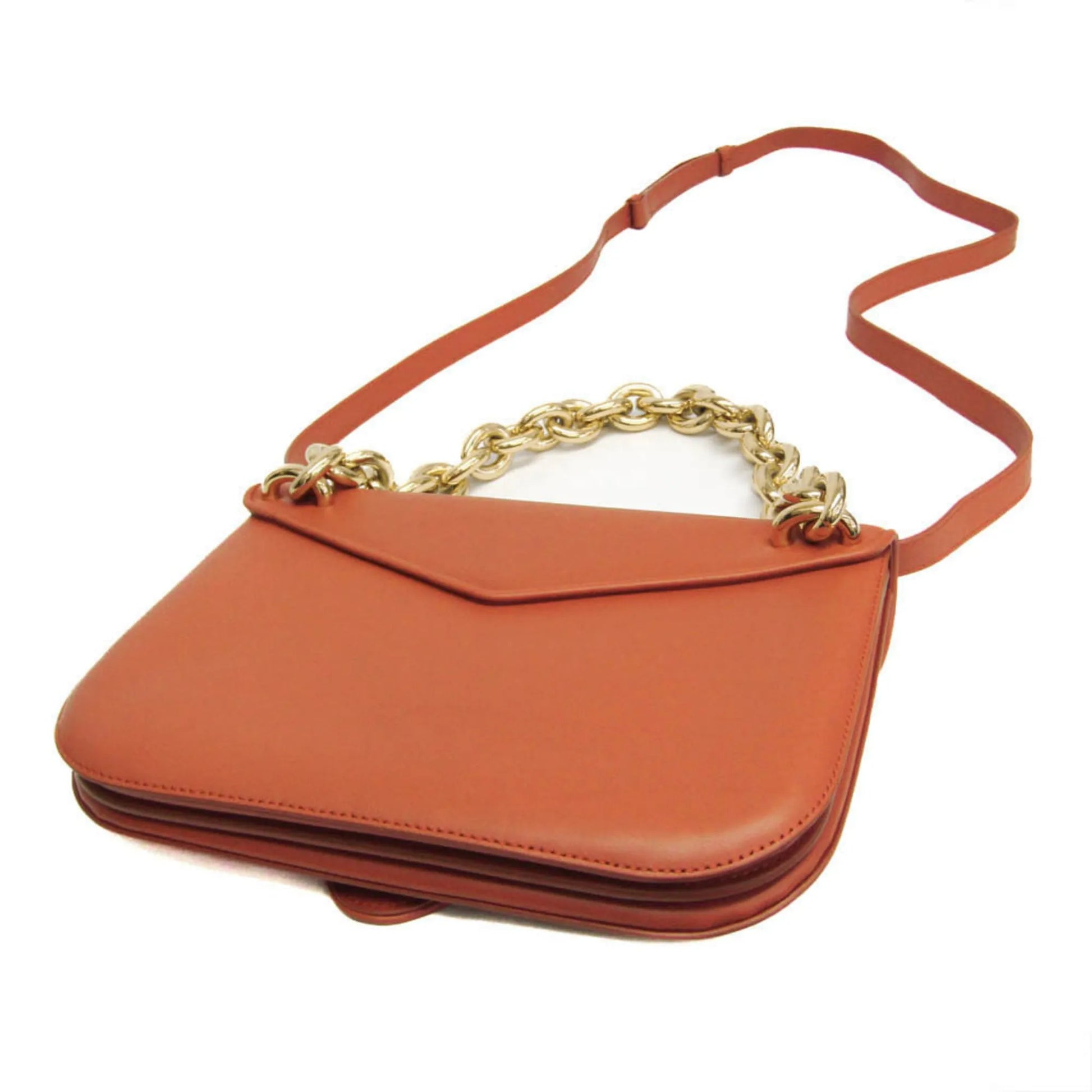 Bottega Veneta Mount Leather, Orange, Leather, Shoulder Bag