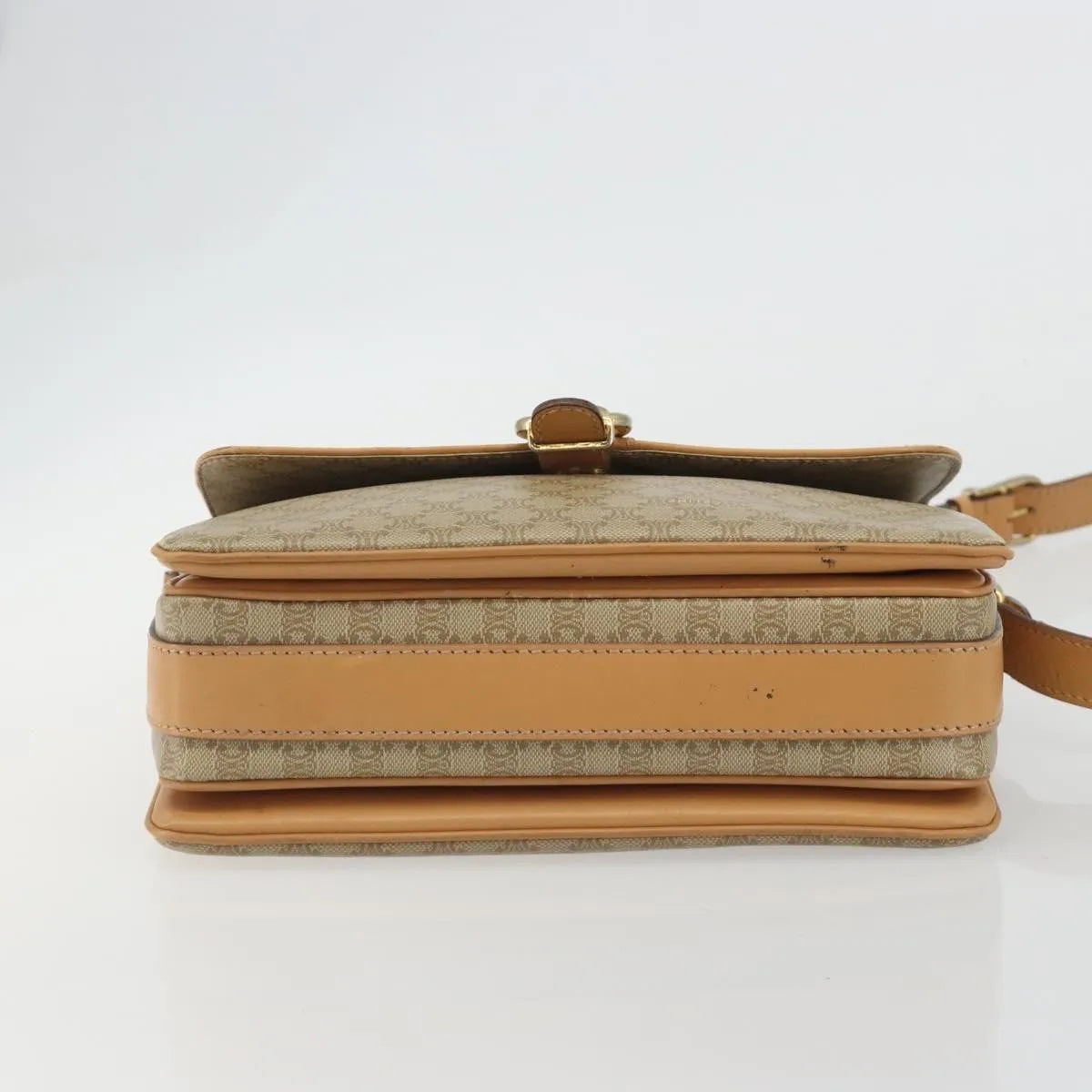 Celine Vintage Macadam Canvas and Leather, Beige, Canvas, Shoulder Bag