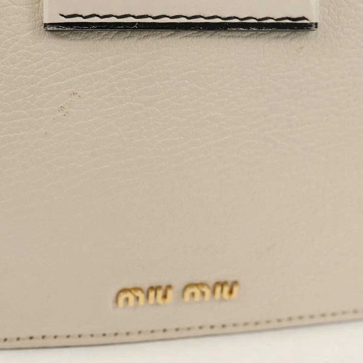 Miu Miu Madras Crystal Buckle Leather, White, Leather, Shoulder Bag