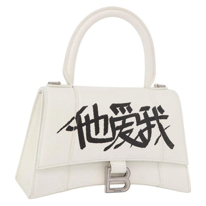 Balenciaga Hourglass Top Handle Leather, White, Leather, Handbag
