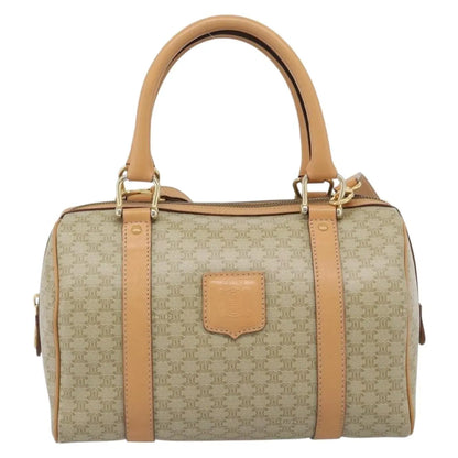 Celine Vintage Macadam Boston Canvas, Beige, Canvas, Handbag