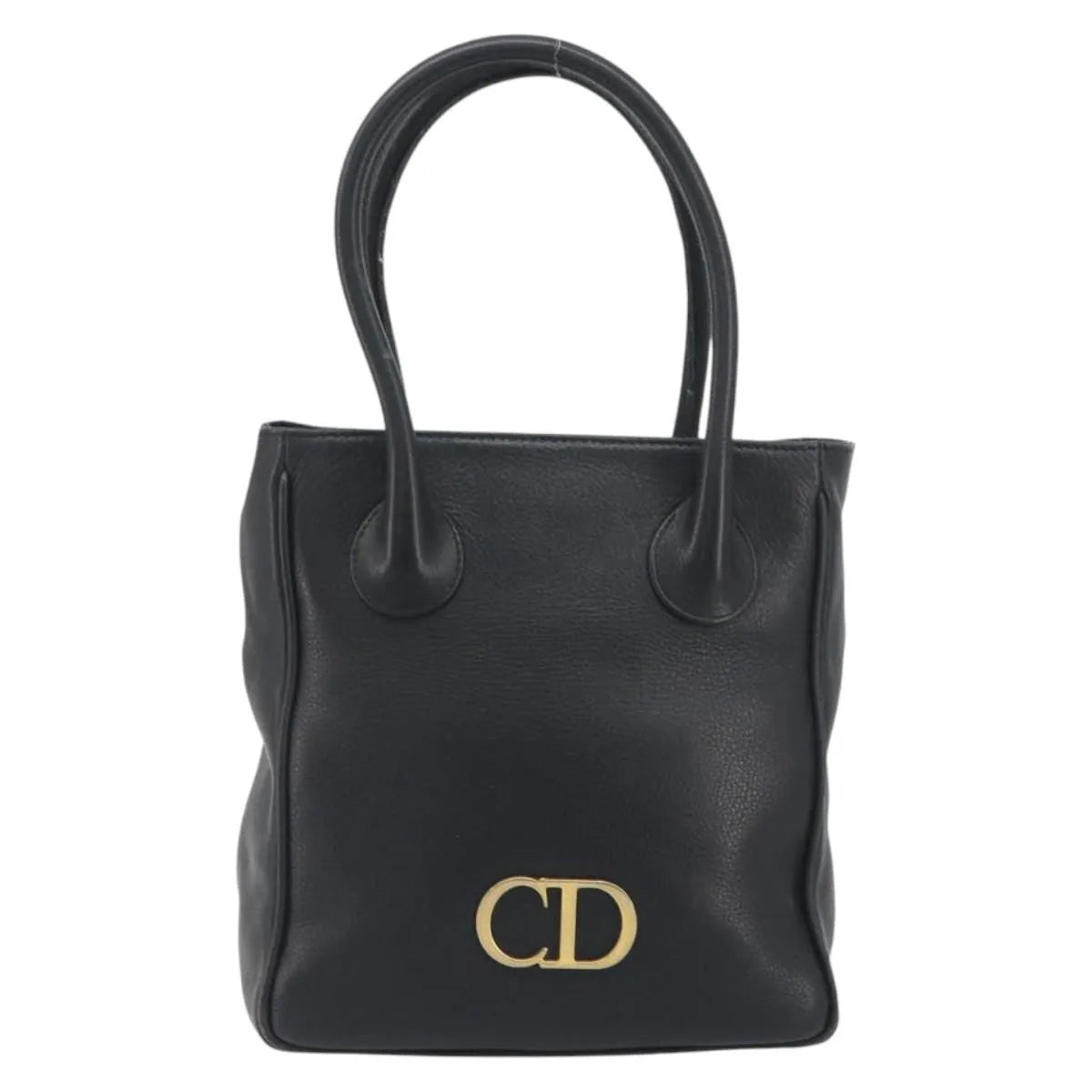 Christian Dior Vintage CD Logo Tote Leather, Black, Leather, Handbag