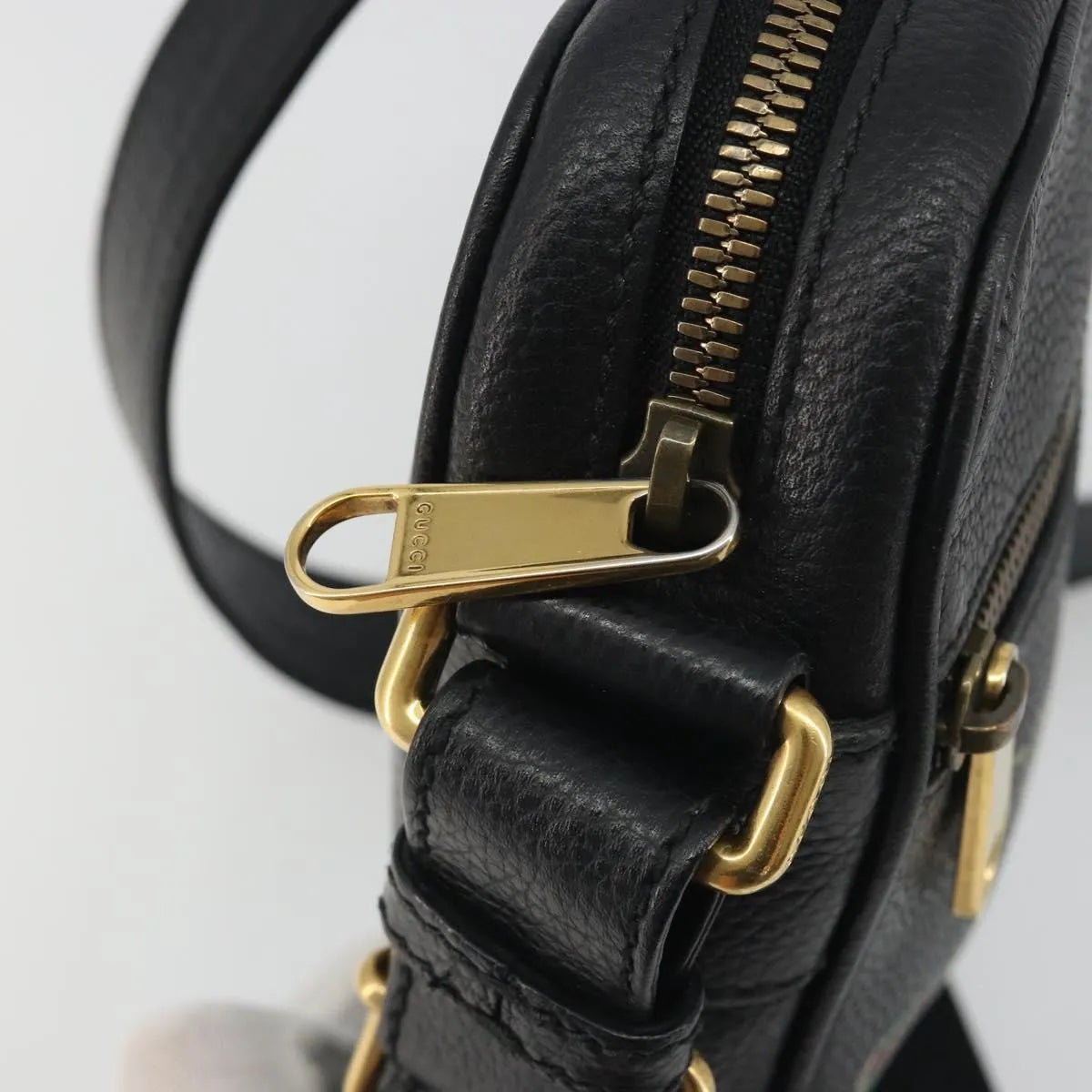 Gucci Logo Zip Messenger Printed Leather, Black, Leather, Clutch