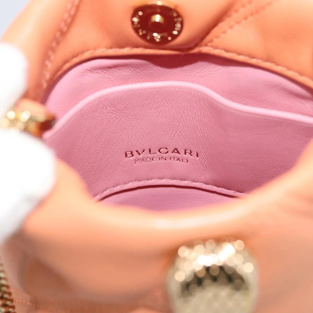Bvlgari Serpenti Cabochon Phone Holder on Chain Diagonal Quilted Leather, Orange, Leather, Clutch