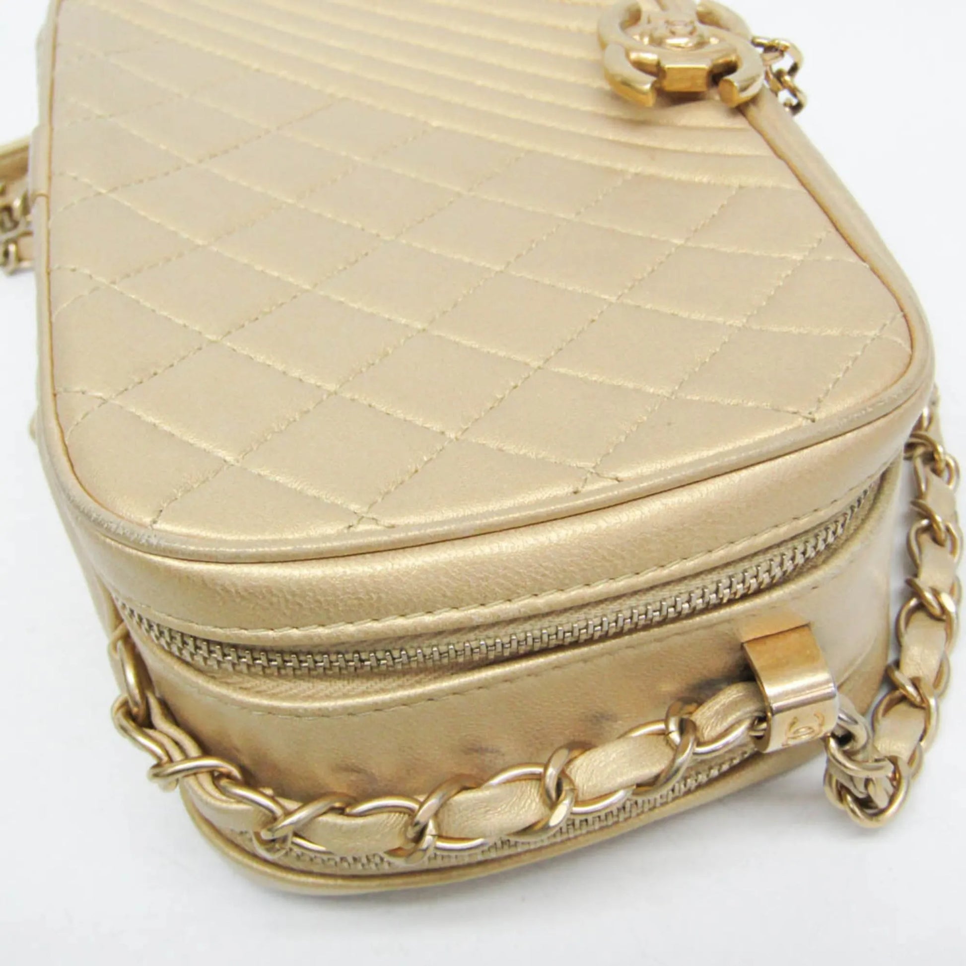 Chanel Coco Boy Camera Quilted Leather, Gold, Leather, Shoulder Bag