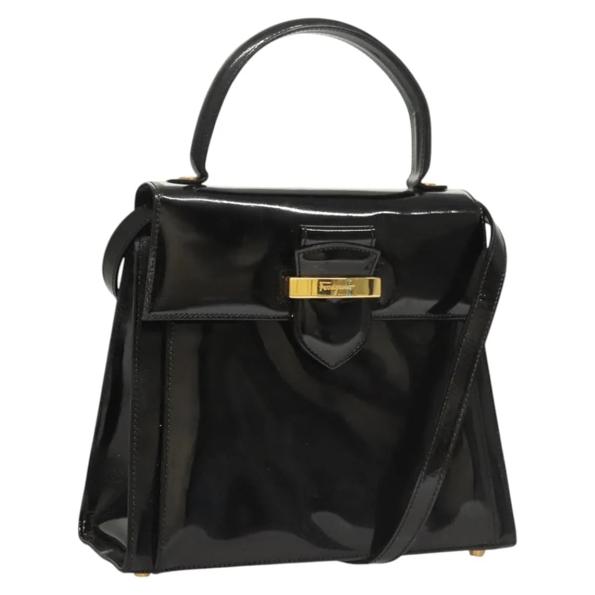 Salvatore Ferragamo Vintage Patent leather, Black, Patent Leather, Handbag