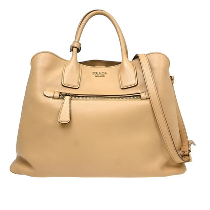 Prada Shopping Tote Cervo Leather, Beige, Leather, Handbag