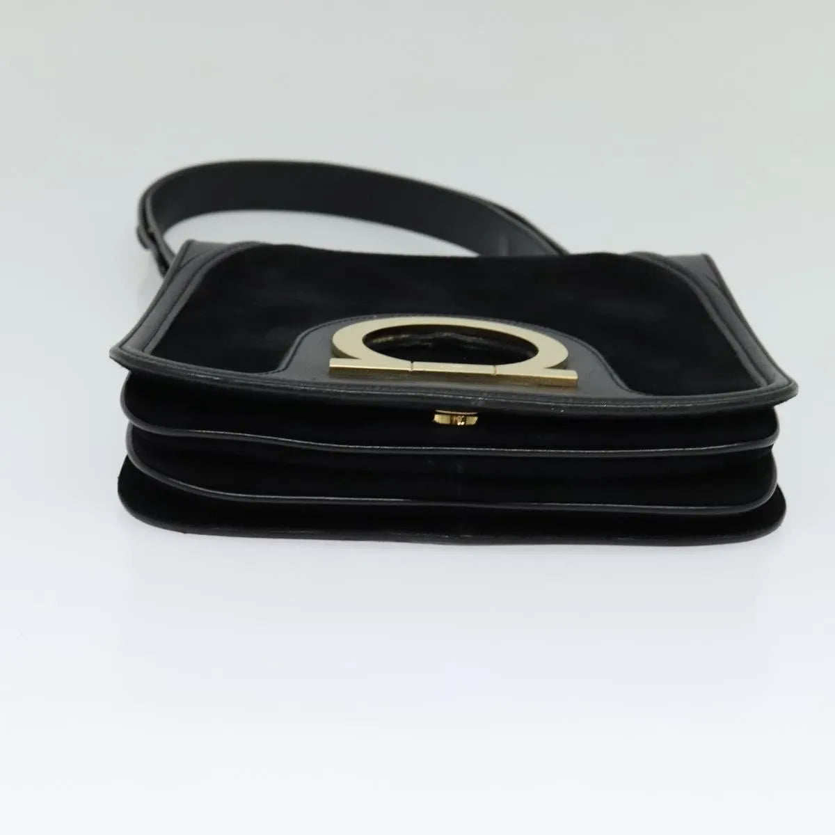 Salvatore Ferragamo Gancini Suede, Black, Suede, Shoulder Bag