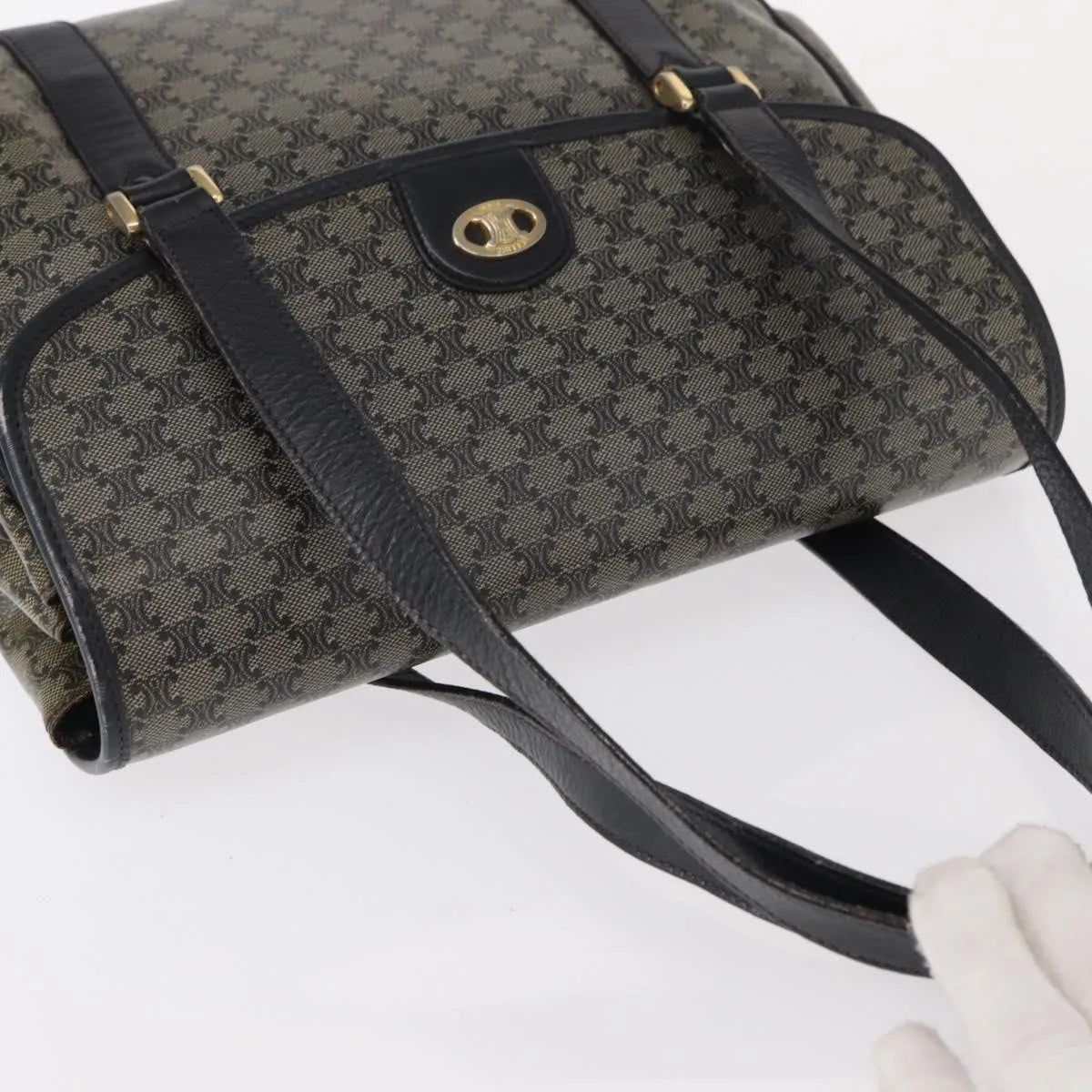 Celine Vintage Macadam Canvas and Leather, Black, Canvas, Shoulder Bag
