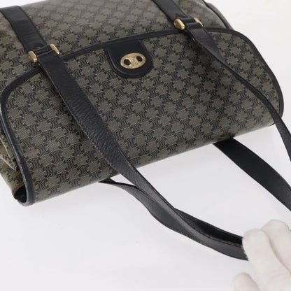 Celine Vintage Macadam Canvas and Leather, Black, Canvas, Shoulder Bag