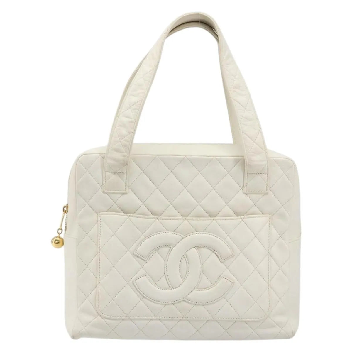 Chanel CC handbag Leather, White, Canvas, Handbag