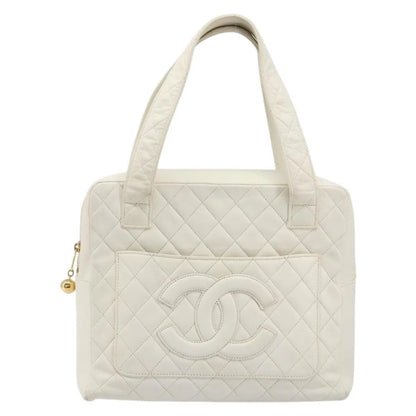 Chanel CC handbag Leather, White, Canvas, Handbag