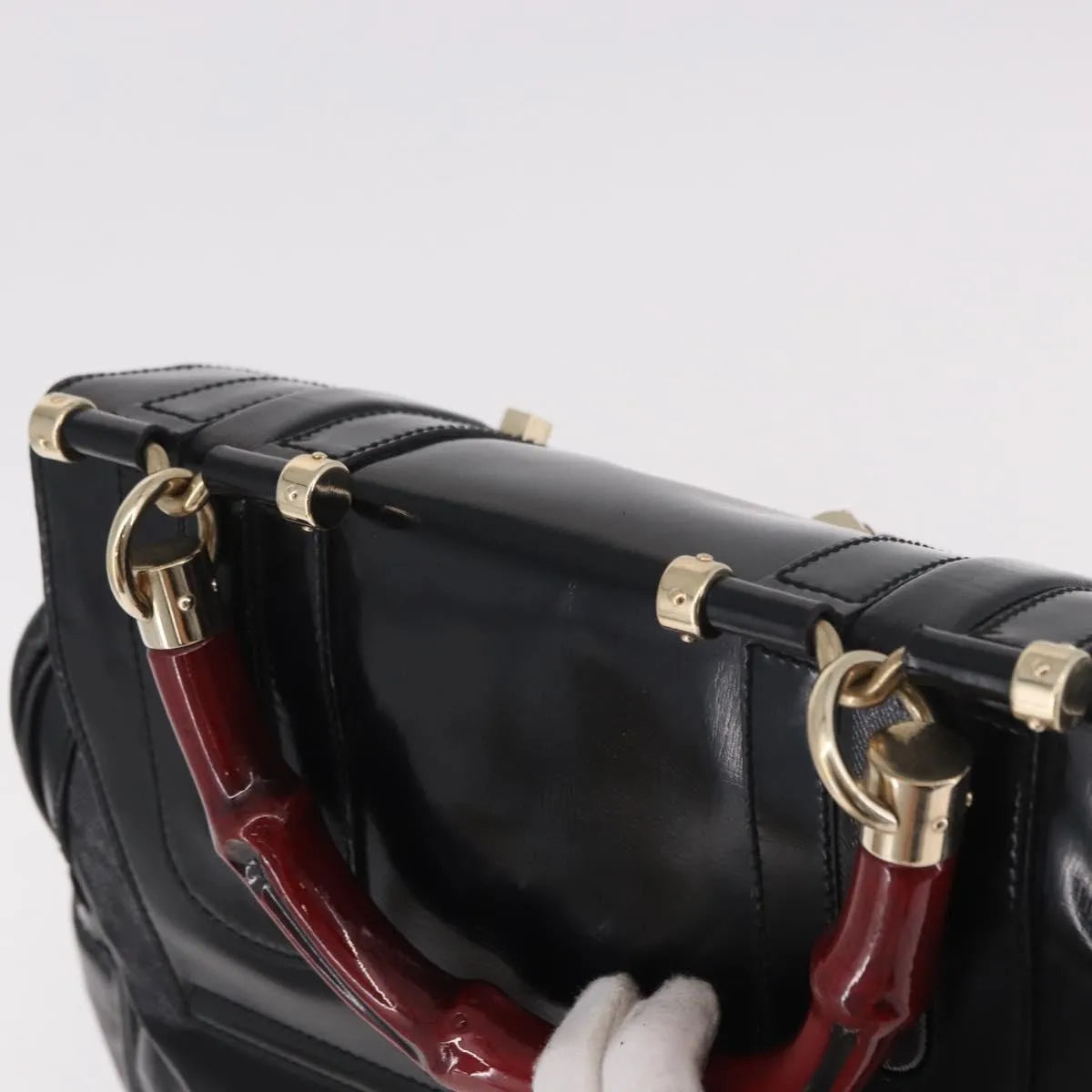 Gucci Pop Bamboo Handle Dialux Coated Canvas, Black, PVC, Handbag