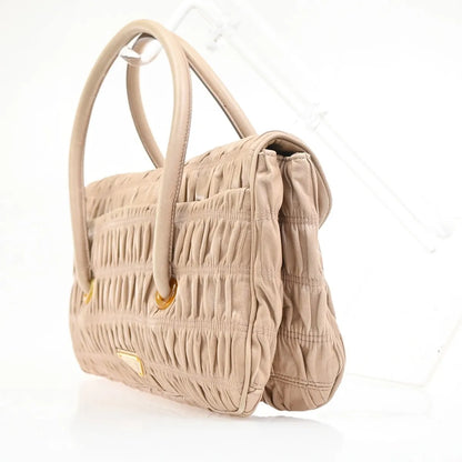 Prada Turnlock Nappa Gaufre, Beige, Leather, Shoulder Bag