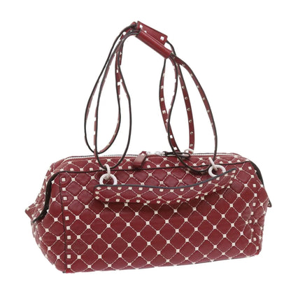 Valentino Garavani Free Rockstud Spike Duffle Quilted Leather, Red, Leather, Shoulder Bag