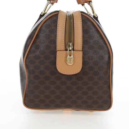 Celine Vintage Macadam Boston Canvas and Leather, Brown, PVC, Handbag