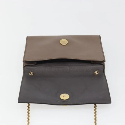 Salvatore Ferragamo Gancini Chain Leather, Gray, Leather, Shoulder Bag