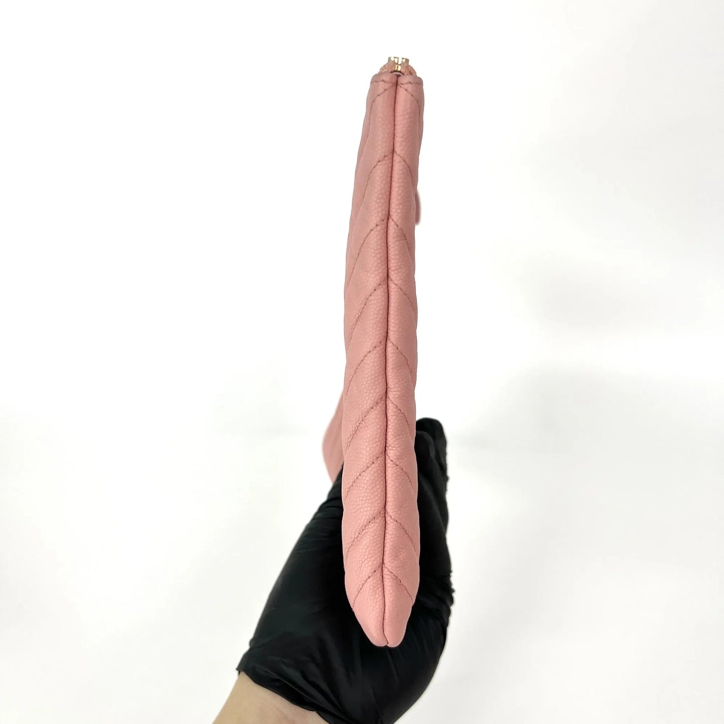 Chanel O Case Clutch Chevron Caviar, Pink, Leather, Clutch