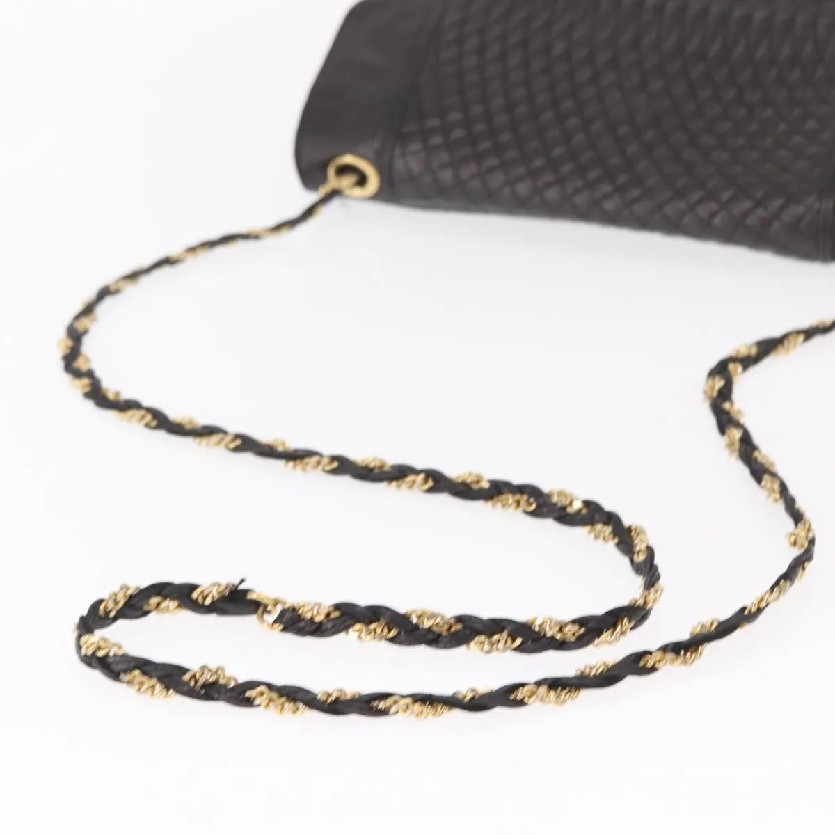 Bally Vintage Chain Quilted Leather, Black, Leather, Shoulder Bag