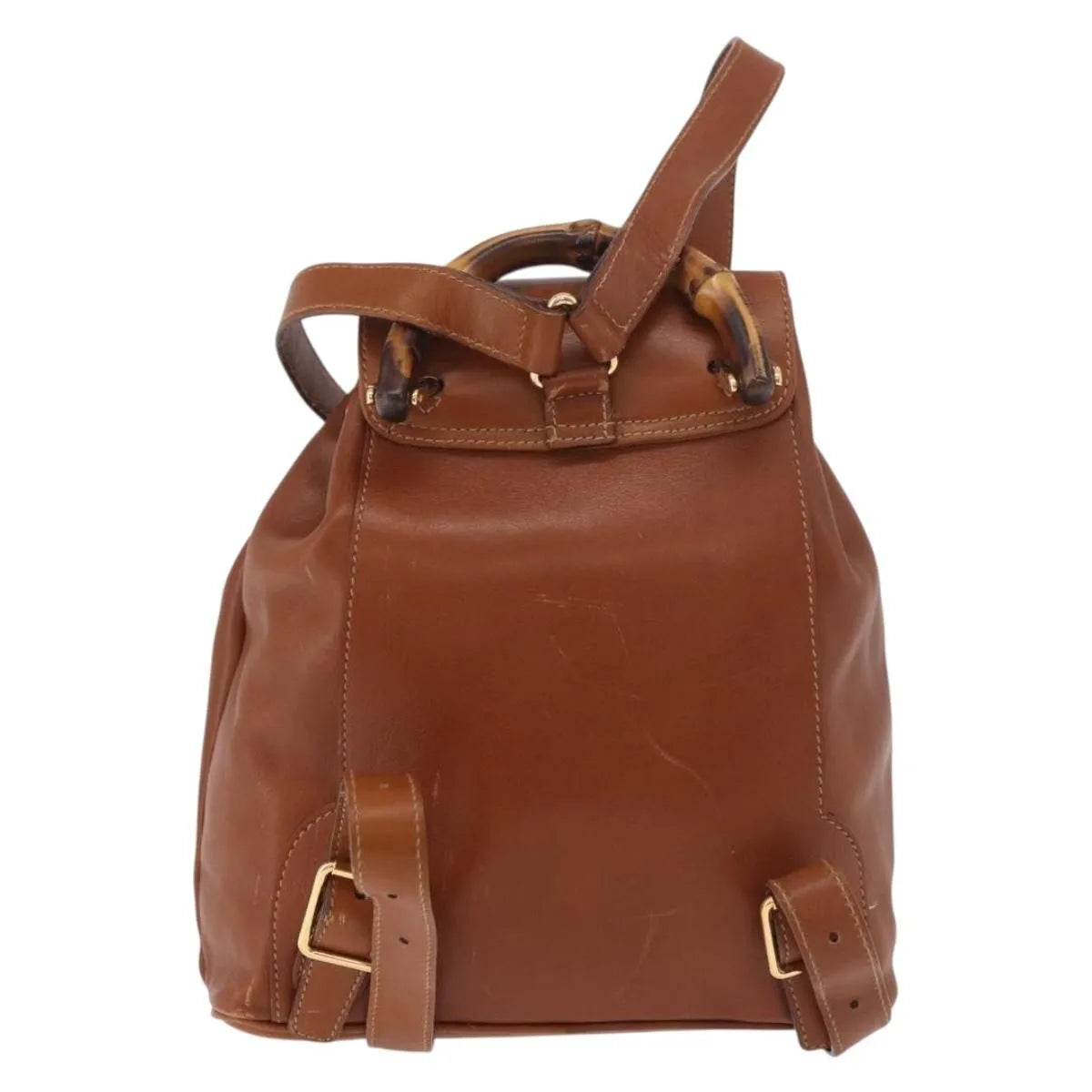 Gucci Vintage Bamboo Leather, Brown, Leather, Backpack