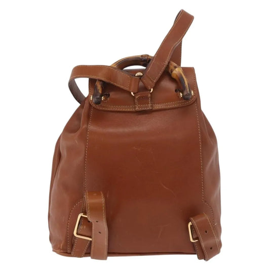 Gucci Vintage Bamboo Leather, Brown, Leather, Backpack