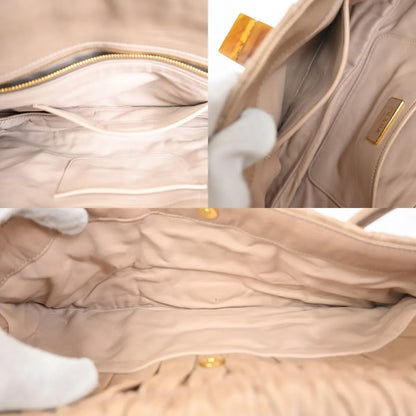 Prada Turnlock Nappa Gaufre, Beige, Leather, Shoulder Bag